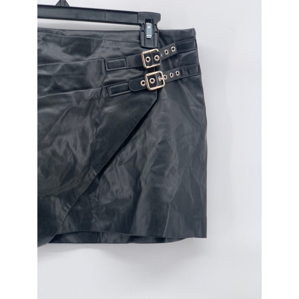ZARA Women's Black Faux-Leather A-Line Grunge Mini Skirt SZ M