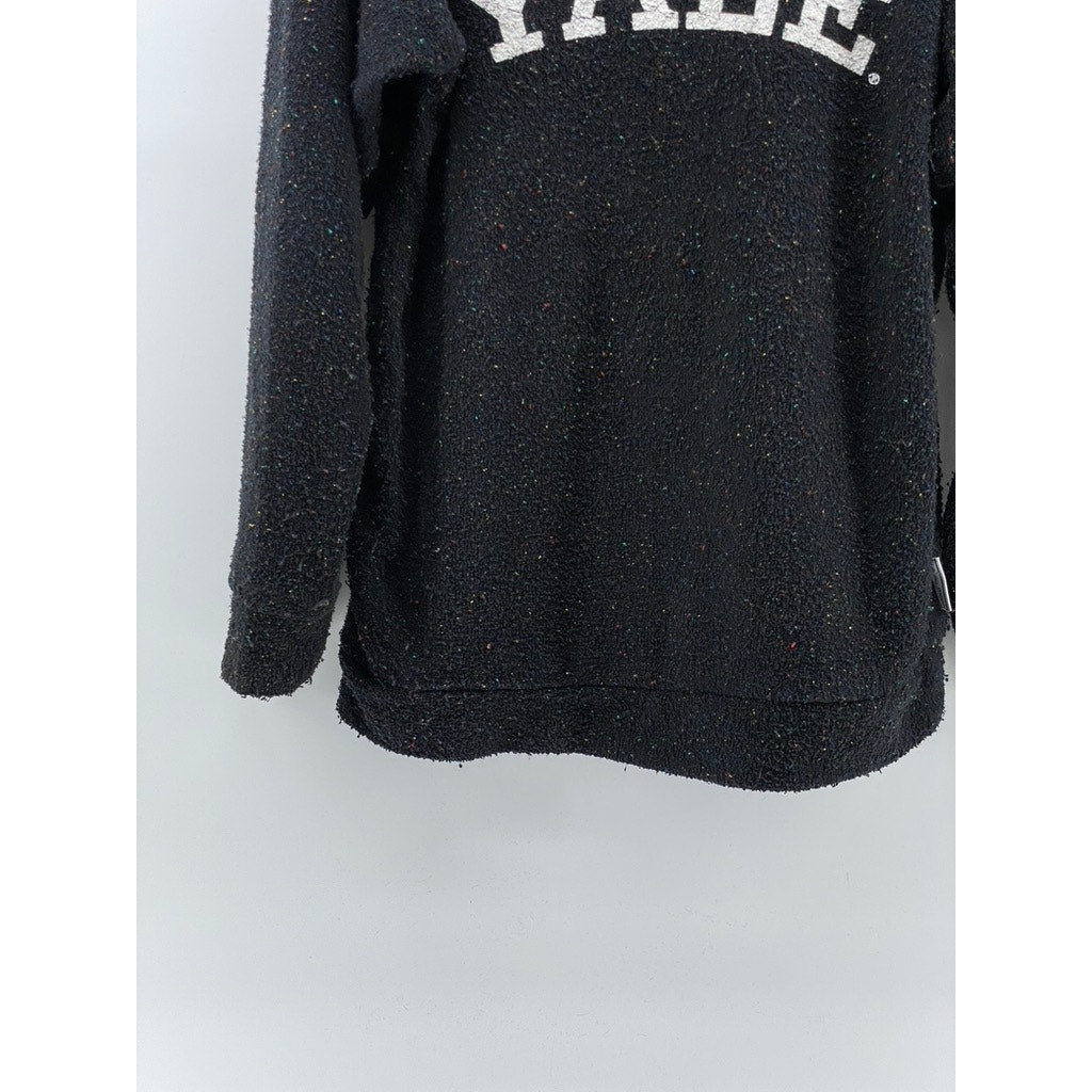 WOOLLY THREADS Men's Black-Multicolor Speckle Yale Logo Crewneck Sweater SZ M