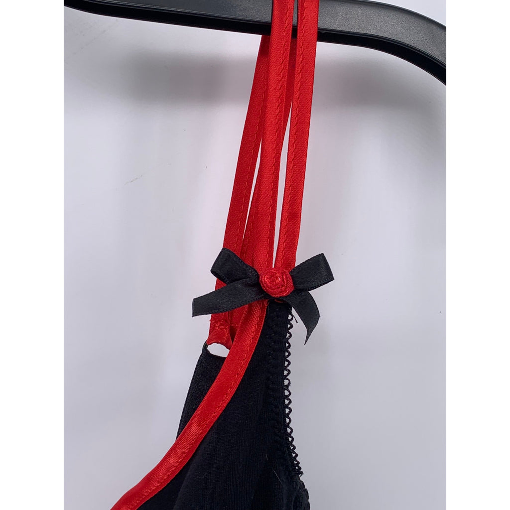 INTIMISSIMI Women's Black-Red Mesh Double Spaghetti Strap Hook Corset Top SZ M