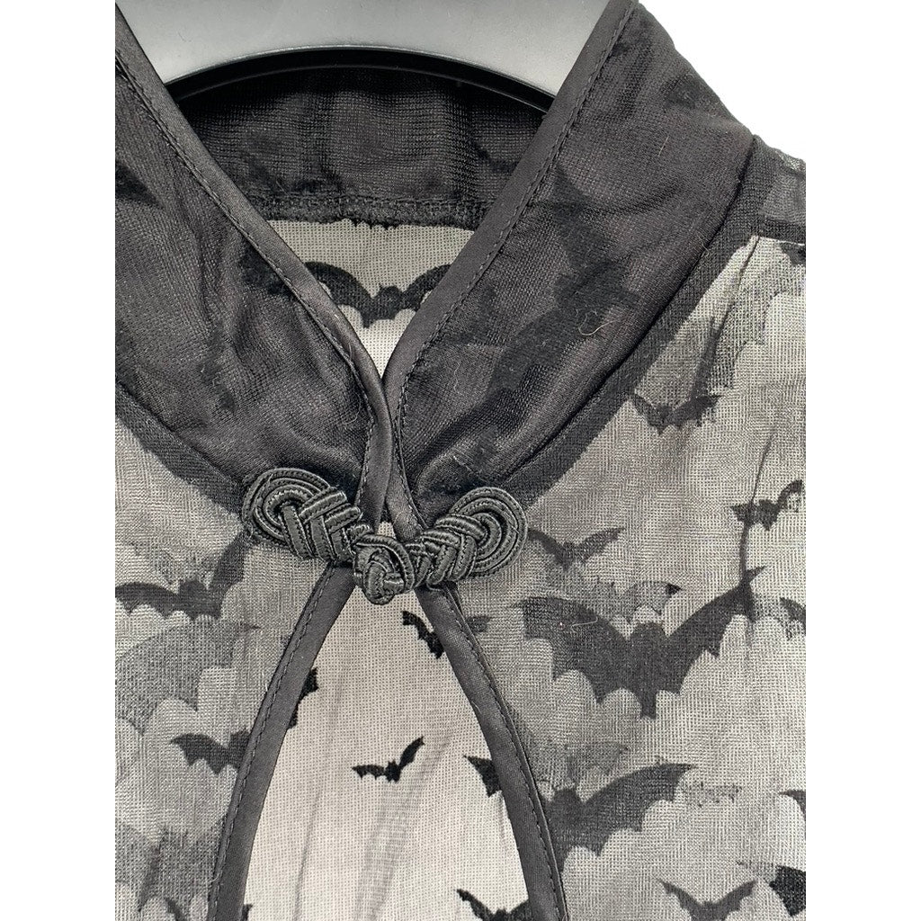 UNBRANDED Women's Black Sheer Bat Print Mock-Neck Sleeveless Top SZ OS