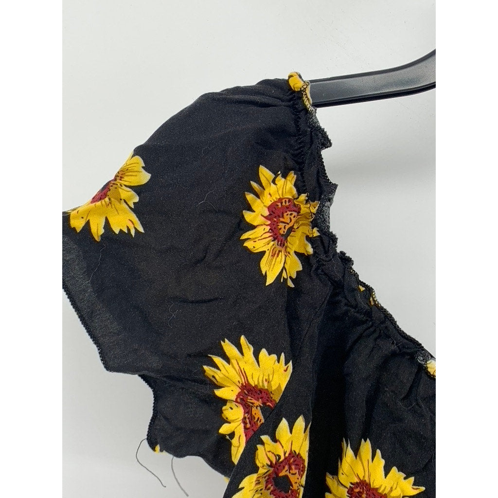SHEIN CURVE Women's Plus Black Sunflower Crop Top SZ 0X