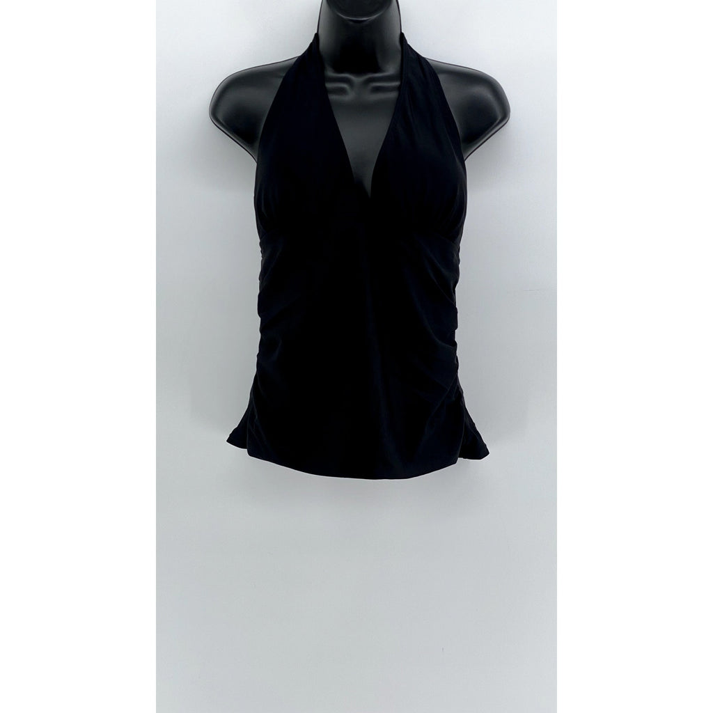 UNBRANDED Women's Black Open-Back Side-Ruched Halter Top SZ L