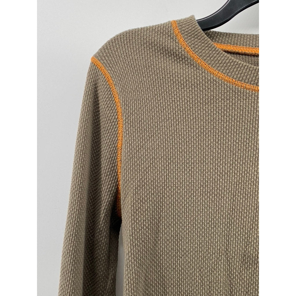 FREE PEOPLE Women's Olive Green-Orange Trim Long Zipper Cuff Sleeve Top SZ M