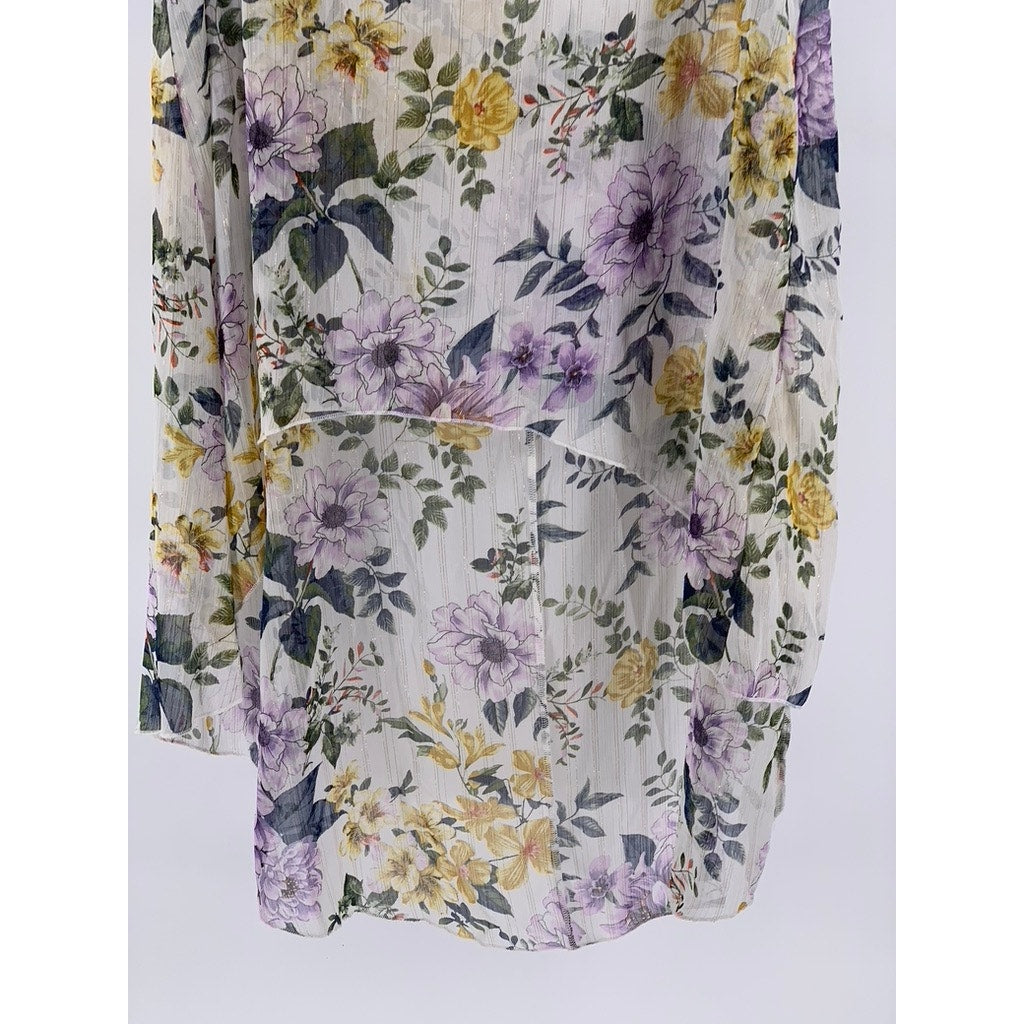 CHA CHA VENTE Women's White Floral Sheer Dress SZ L