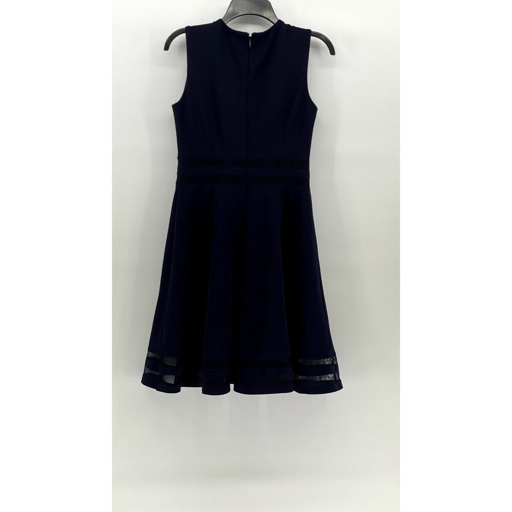 CALVIN KLEIN Women's Navy Blue Crewneck Sleeveless Mesh Hem Mini Dress SZ 4