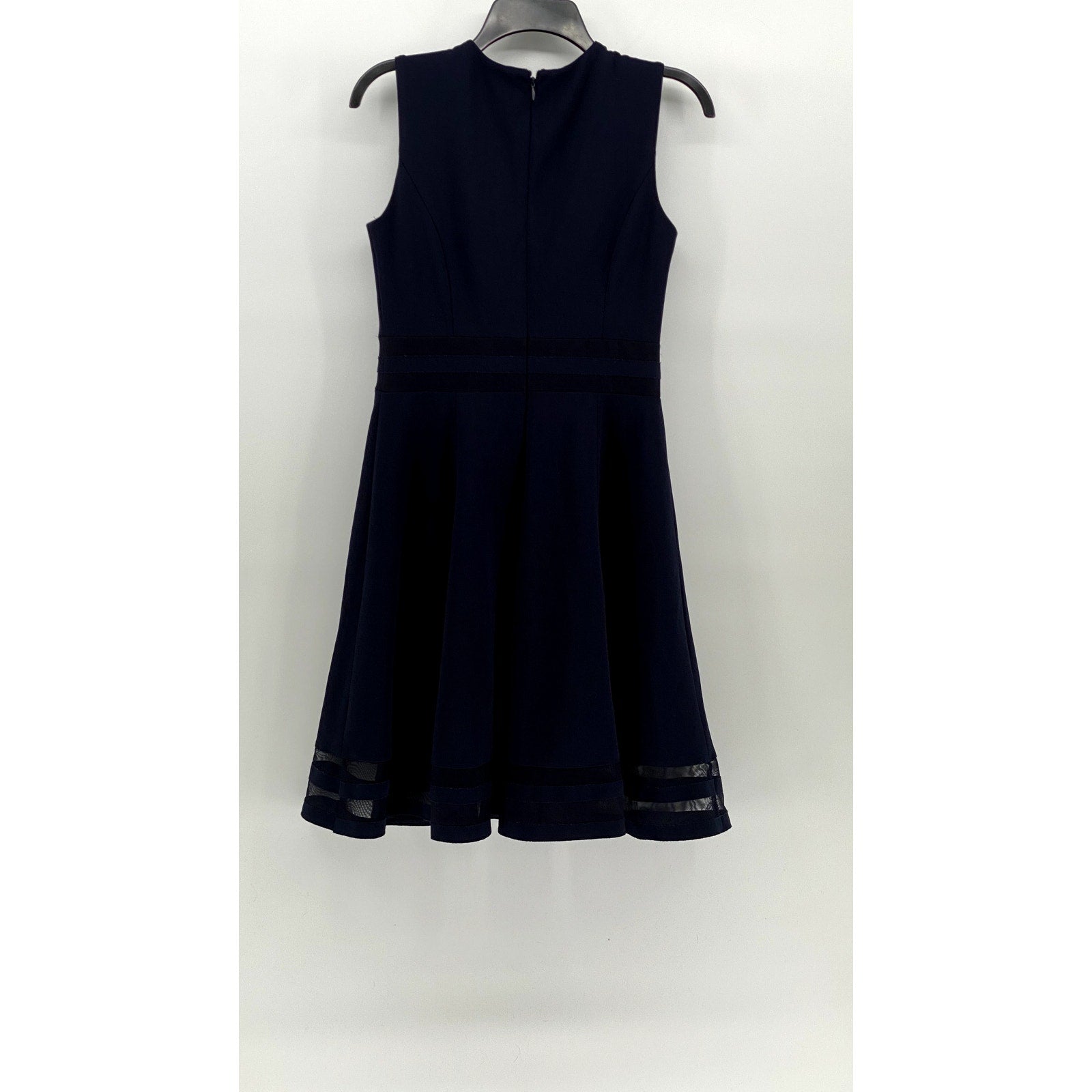 CALVIN KLEIN Women's Navy Blue Crewneck Sleeveless Mesh Hem Mini Dress SZ 4