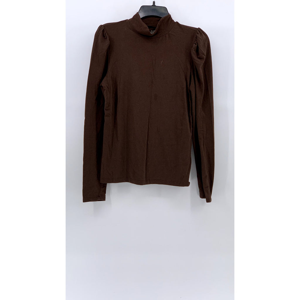 GAP Women's Chocolate Brown Long Puff Sleeve Pullover Mock-Neck Top SZ M
