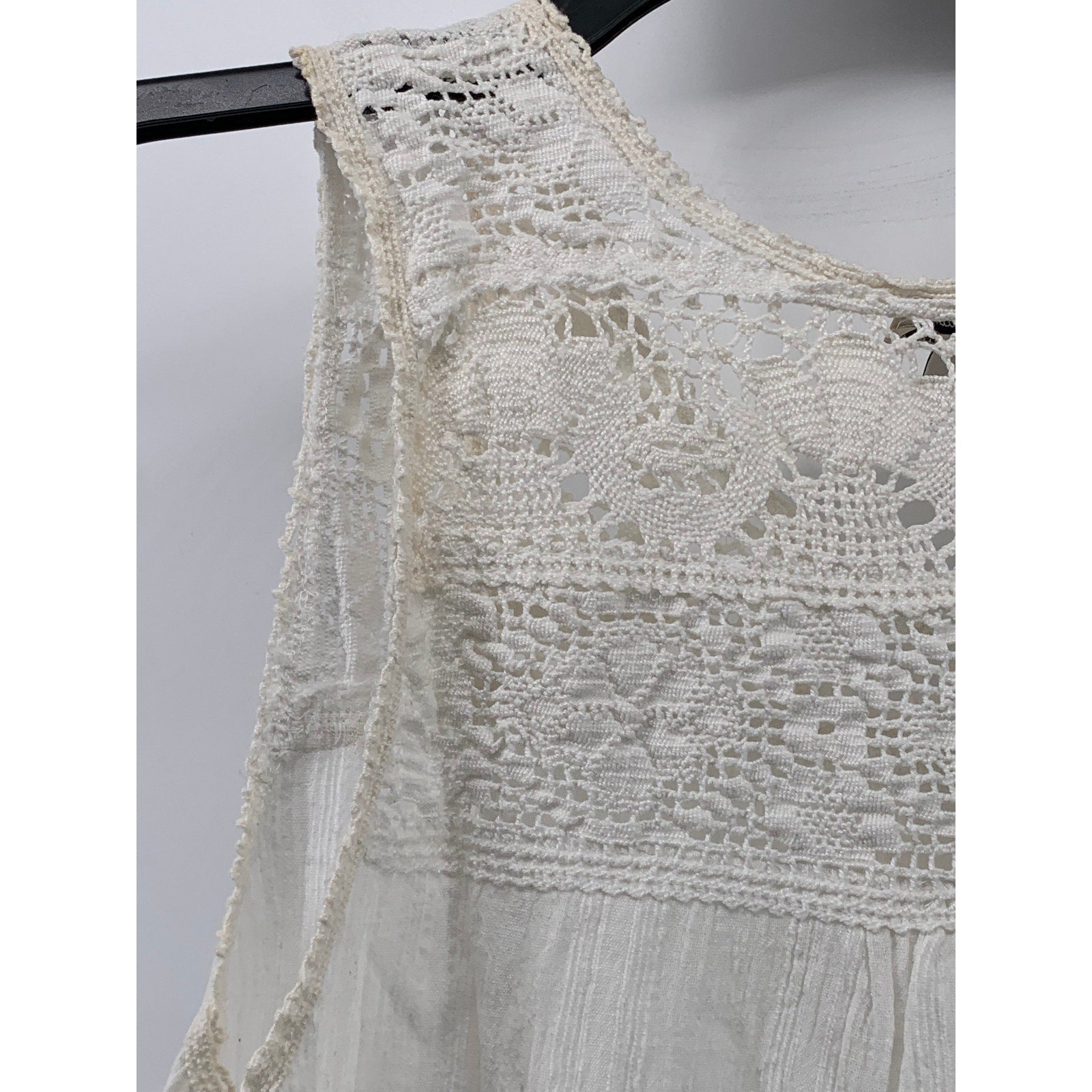 LUCKY BRAND Women's Ivory Knit Boho Ribbon V-Neck Tunic Top SZ M