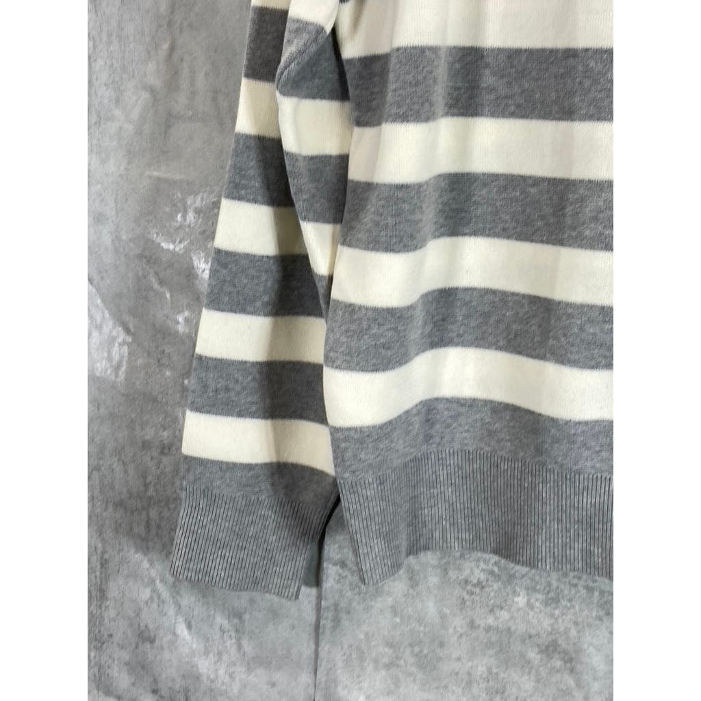 COS Men's Cream/Gray Striped Regular-Fit Crewneck Pullover Sweater SZ L