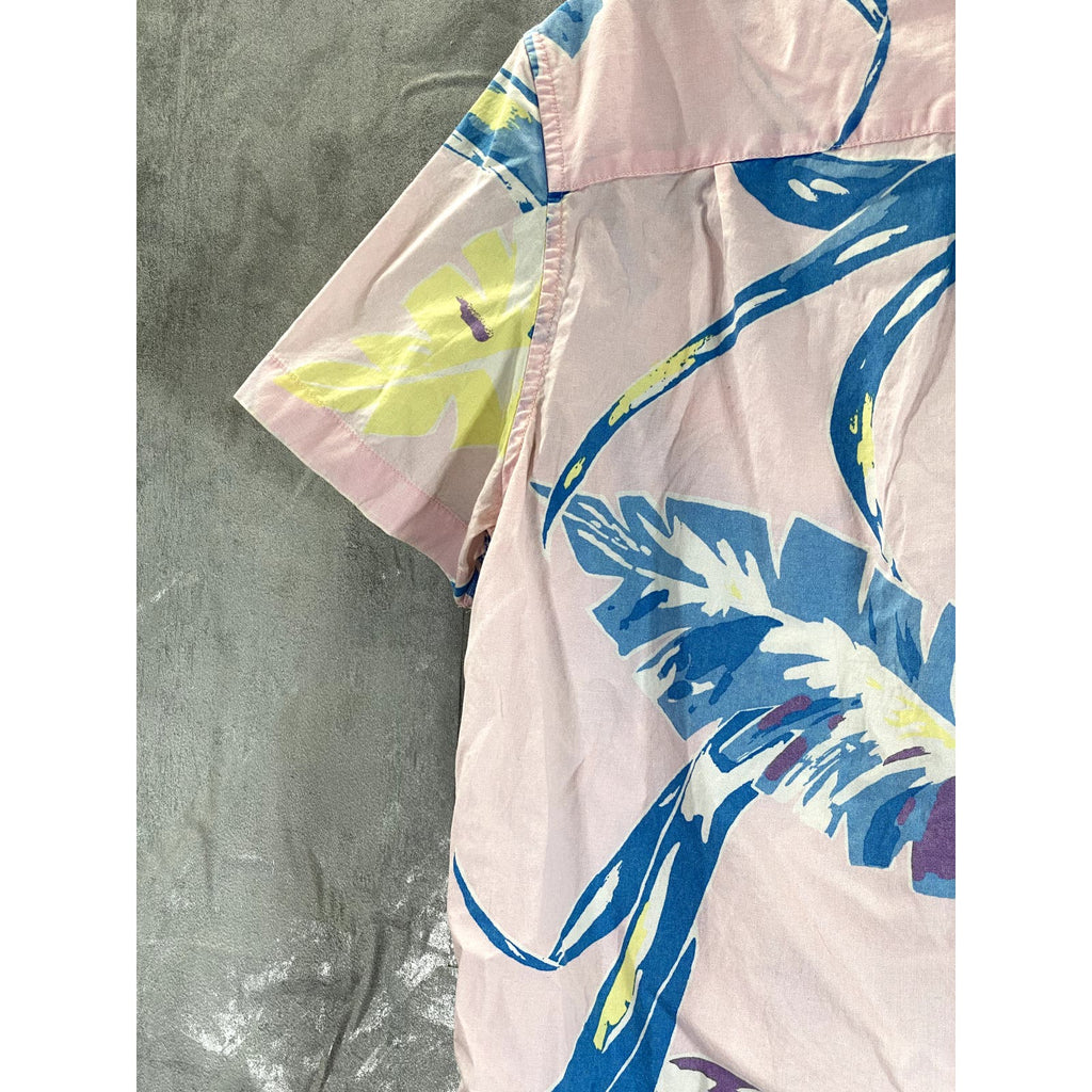 AMERICAN EAGLE Men's Pink/Blue Tropical Button-Up Short Sleeve Shirt SZ M