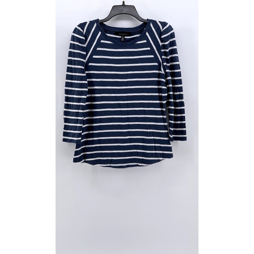 WHITE HOUSE BLACK MARKET Women's Blue-White Striped Long Sleeve Top SZ M