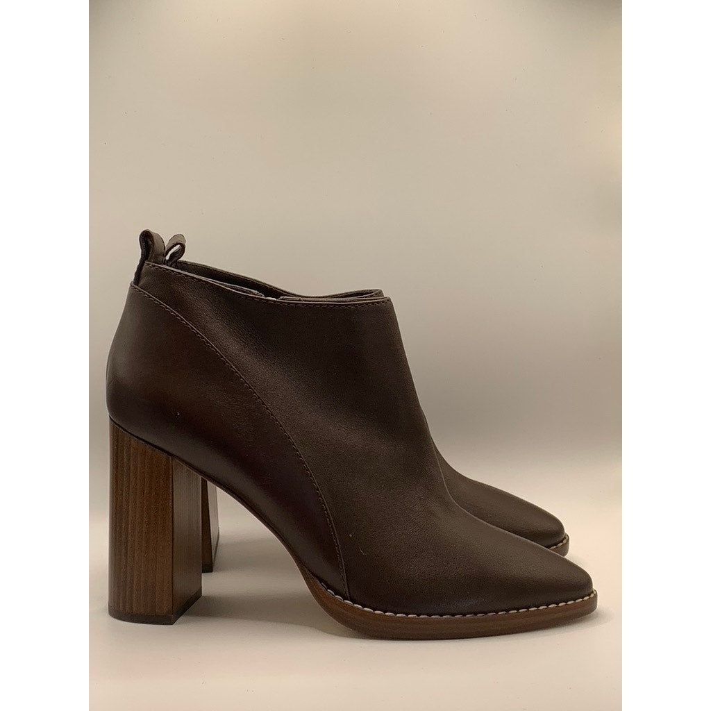 MAX MARA Women's Brown Leather Danubio Pointed-Toe Side-Zip Booties SZ 40(US10)