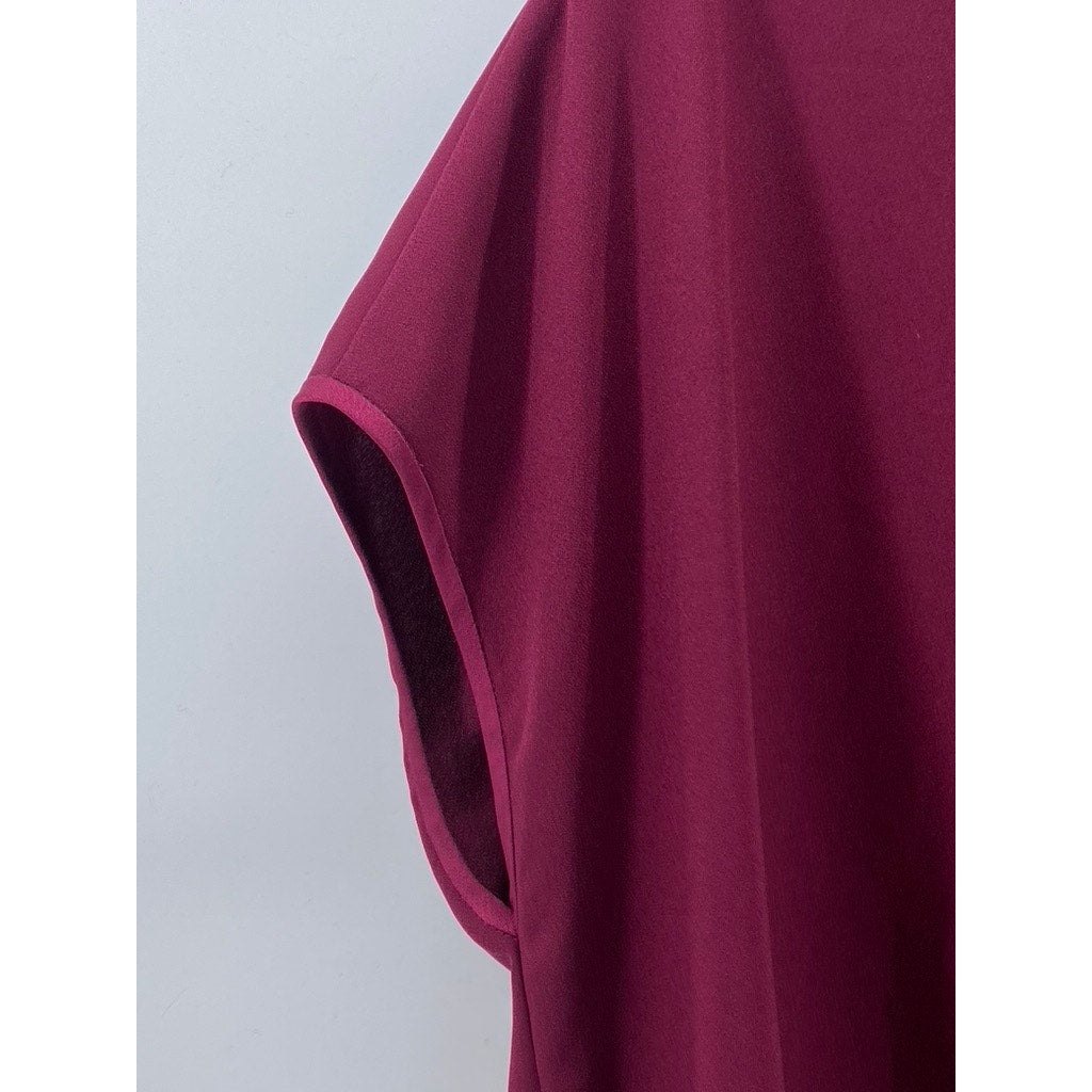 DIANE VON FURSTENBERG Women's Burgundy Split-Neck Kora Short Sleeve Dress SZ S