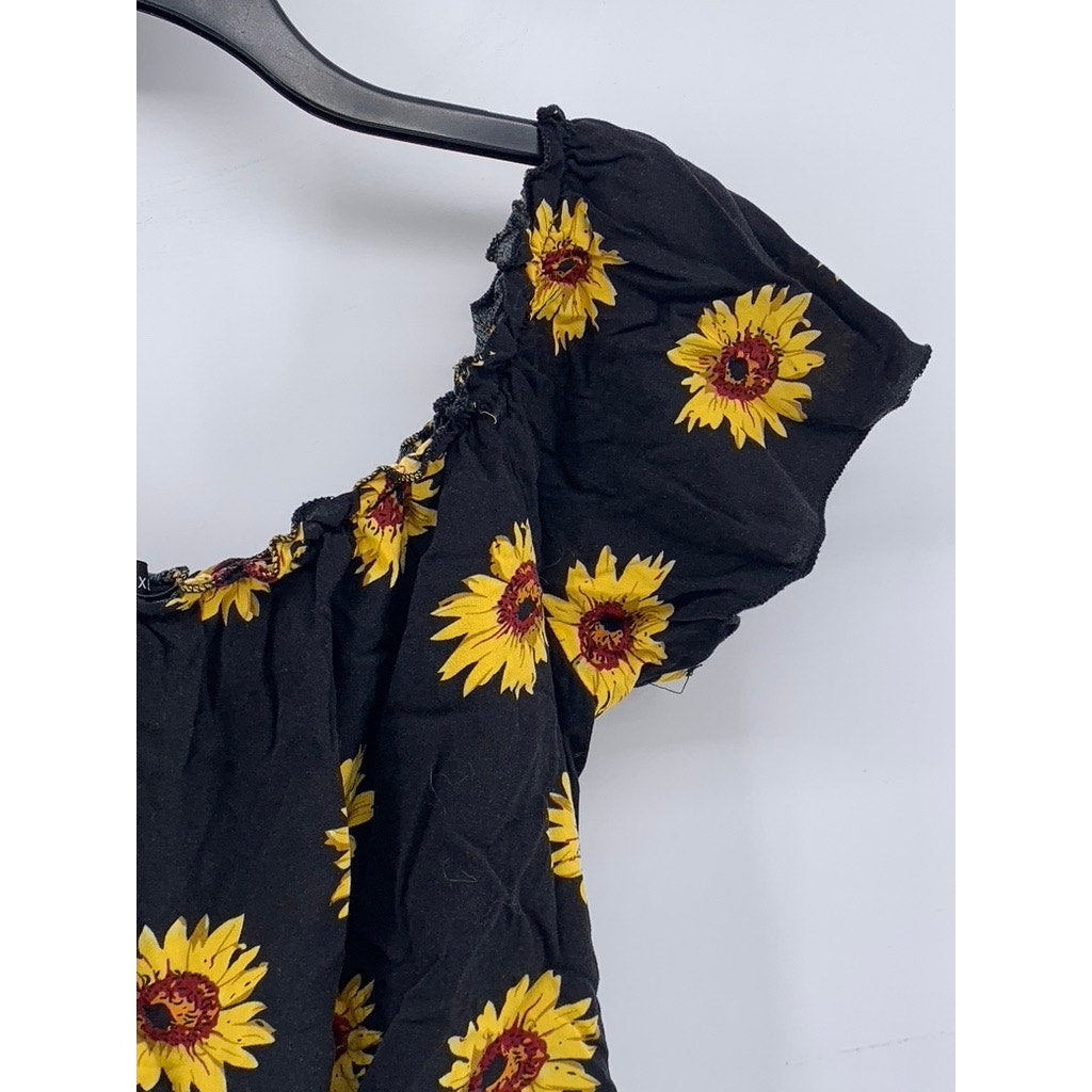 SHEIN CURVE Women's Plus Black Sunflower Crop Top SZ 0X