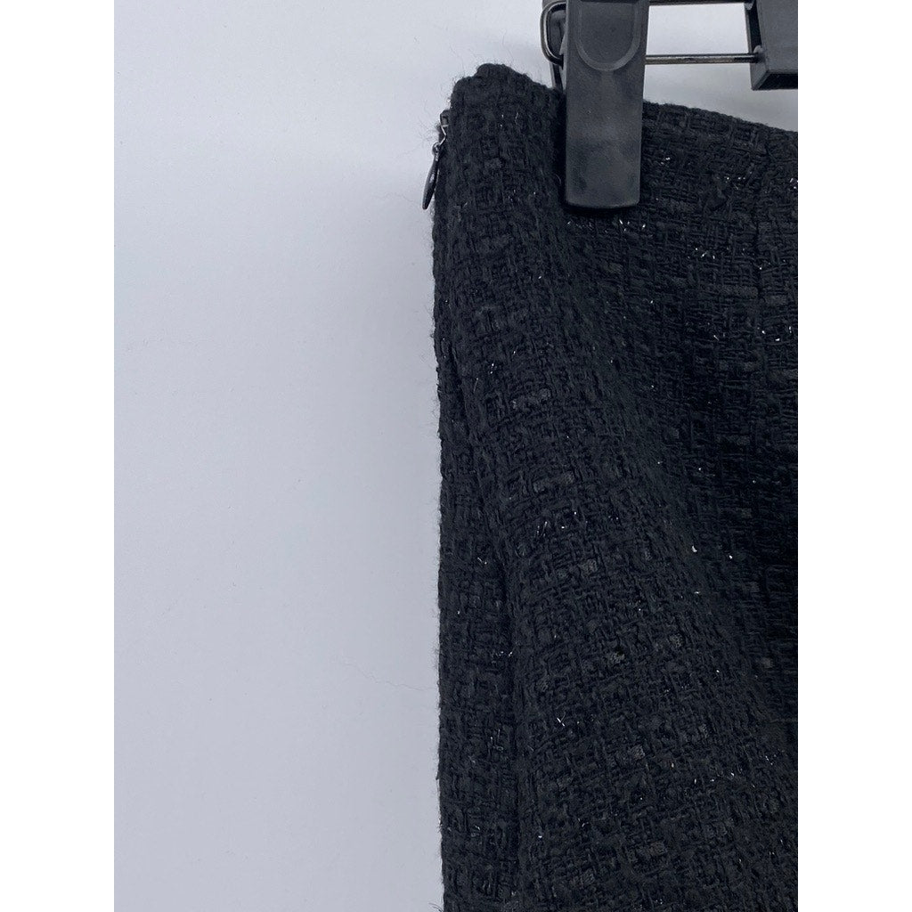 ZARA Women’s Black Tweed Embellished Button-Front Straight Mini Skirt SZ S