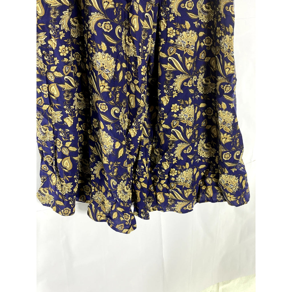 UNBRANDED Women's Navy/Beige Printed Smocked Waist Pull-On Wide-Leg Pant SZ S