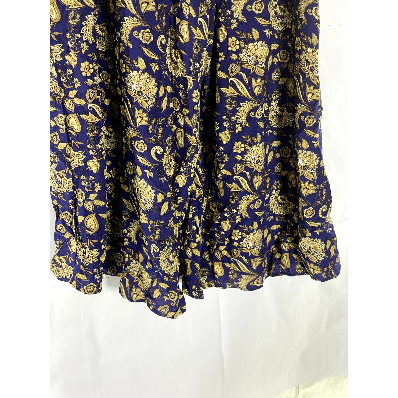 UNBRANDED Women's Navy/Beige Printed Smocked Waist Pull-On Wide-Leg Pant SZ S