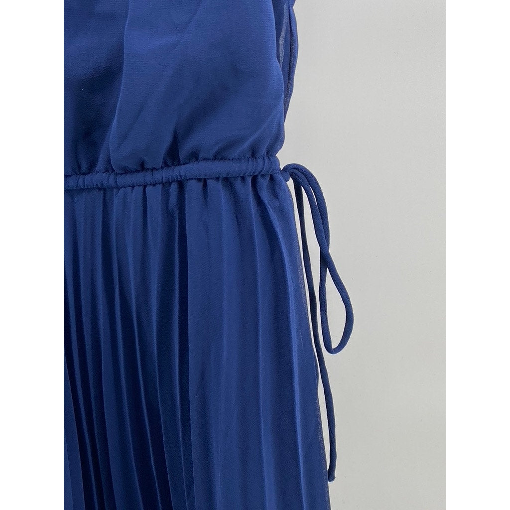 ASOS DESIGN Women's Dark Blue V-Neck Pleated Waist Tie Midi Dress US 8