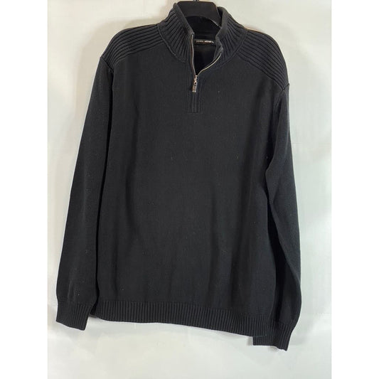 JOHN HENRY Men's Solid Black Ribbed Shoulder Quarter-Zip Pullover Sweater SZ XL