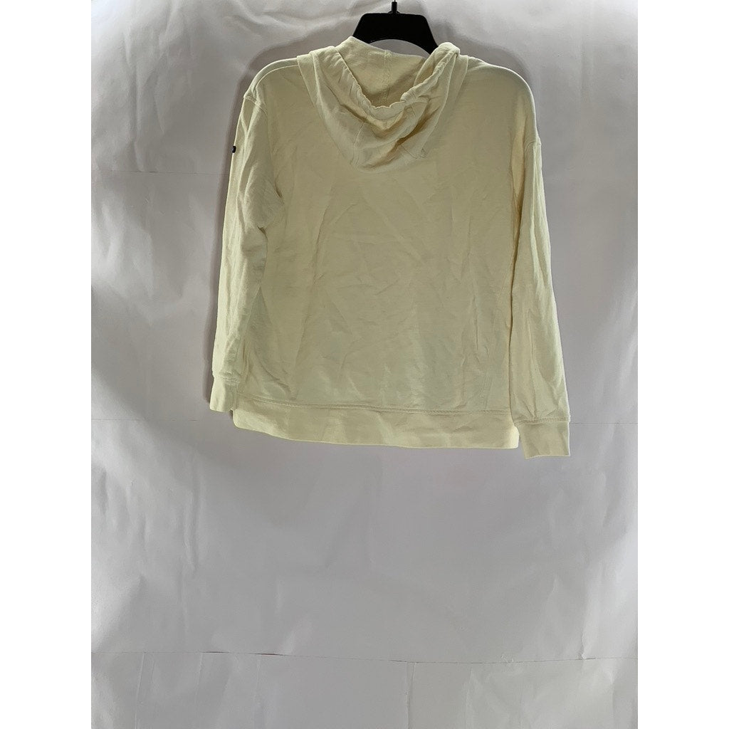 BATELA SEA STYLE Women's Cream Snap-Button Patch Logo Hooded Sweater SZ 8