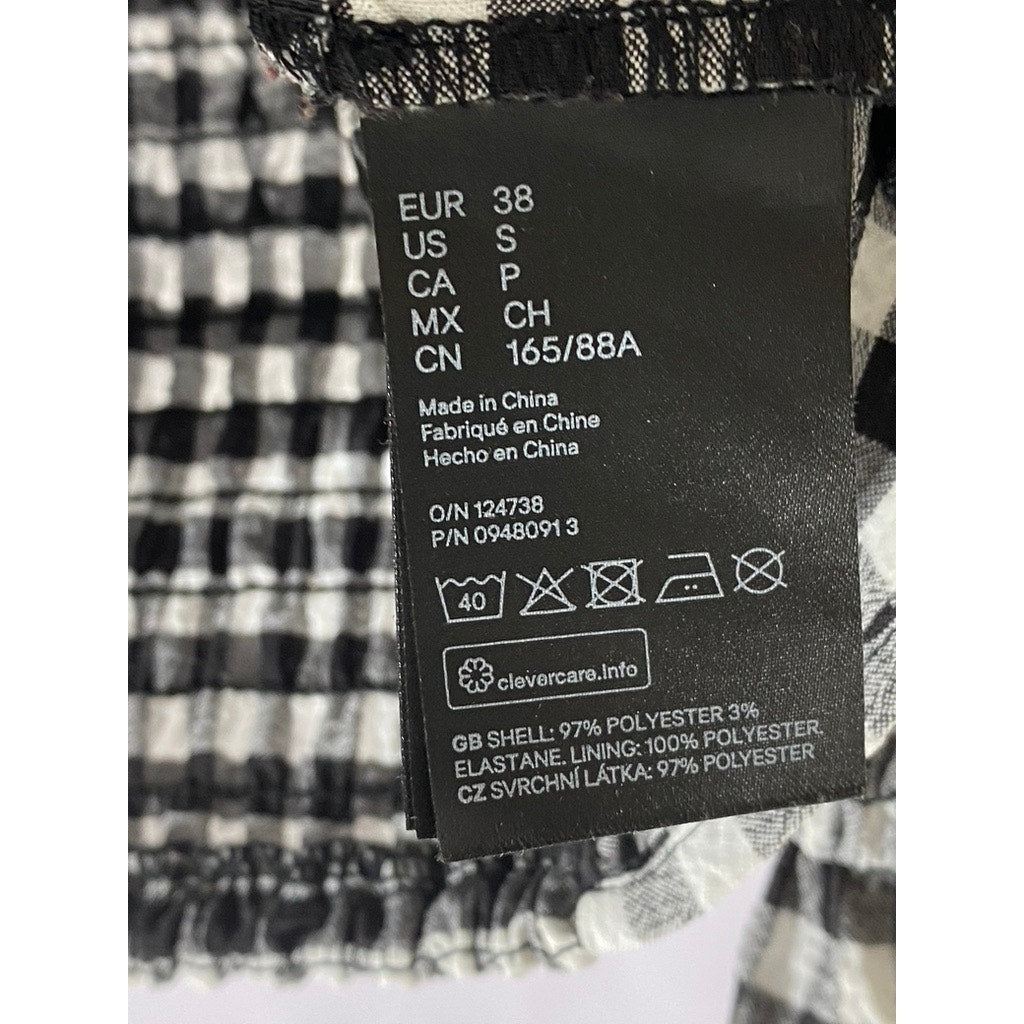 DIVIDED By H&M Women’s Black-White Checkered Sweetheart Neck Puff Crop Top SZ S