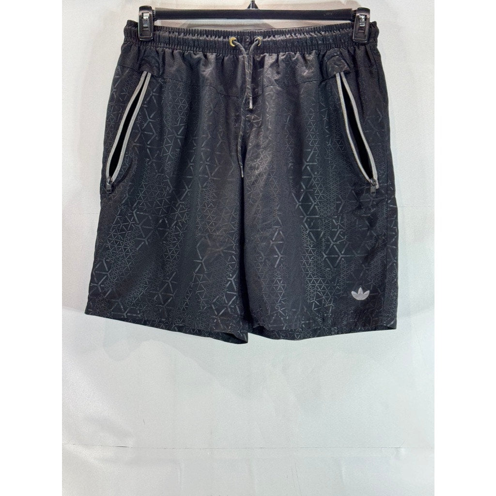 ADIDAS Men's Black Printed Elastic Drawstring Pull-On Active Shorts SZ XL