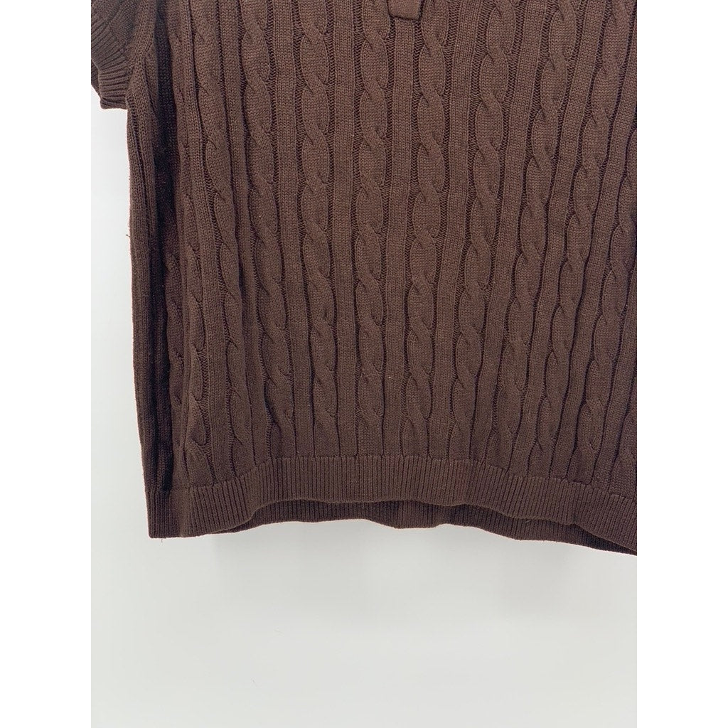 CALVIN KLEIN Men's Brown Cable Knit Short Sleeve Pullover Polo Shirt SZ L