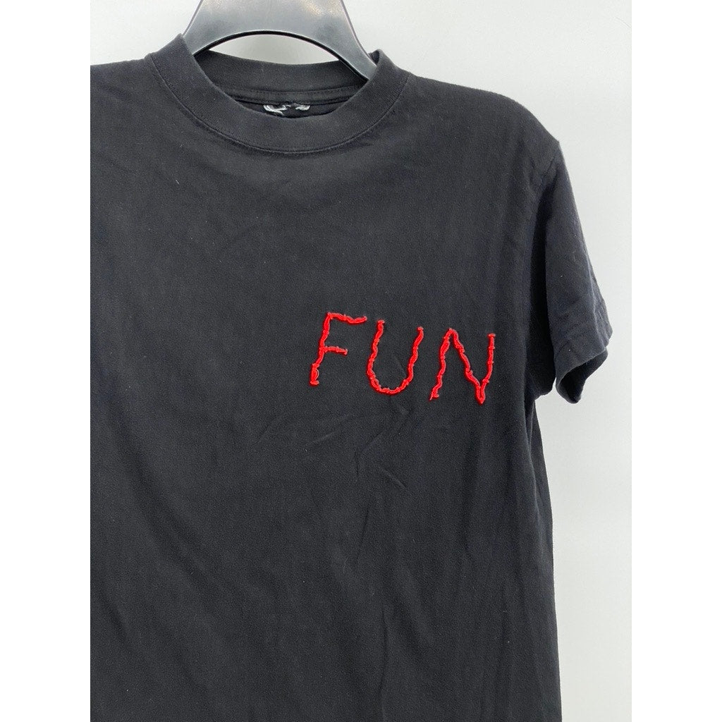 UNBRANDED Men's Black-Red Embroidered Crewneck Short Sleeve Casual T-Shirt SZ S