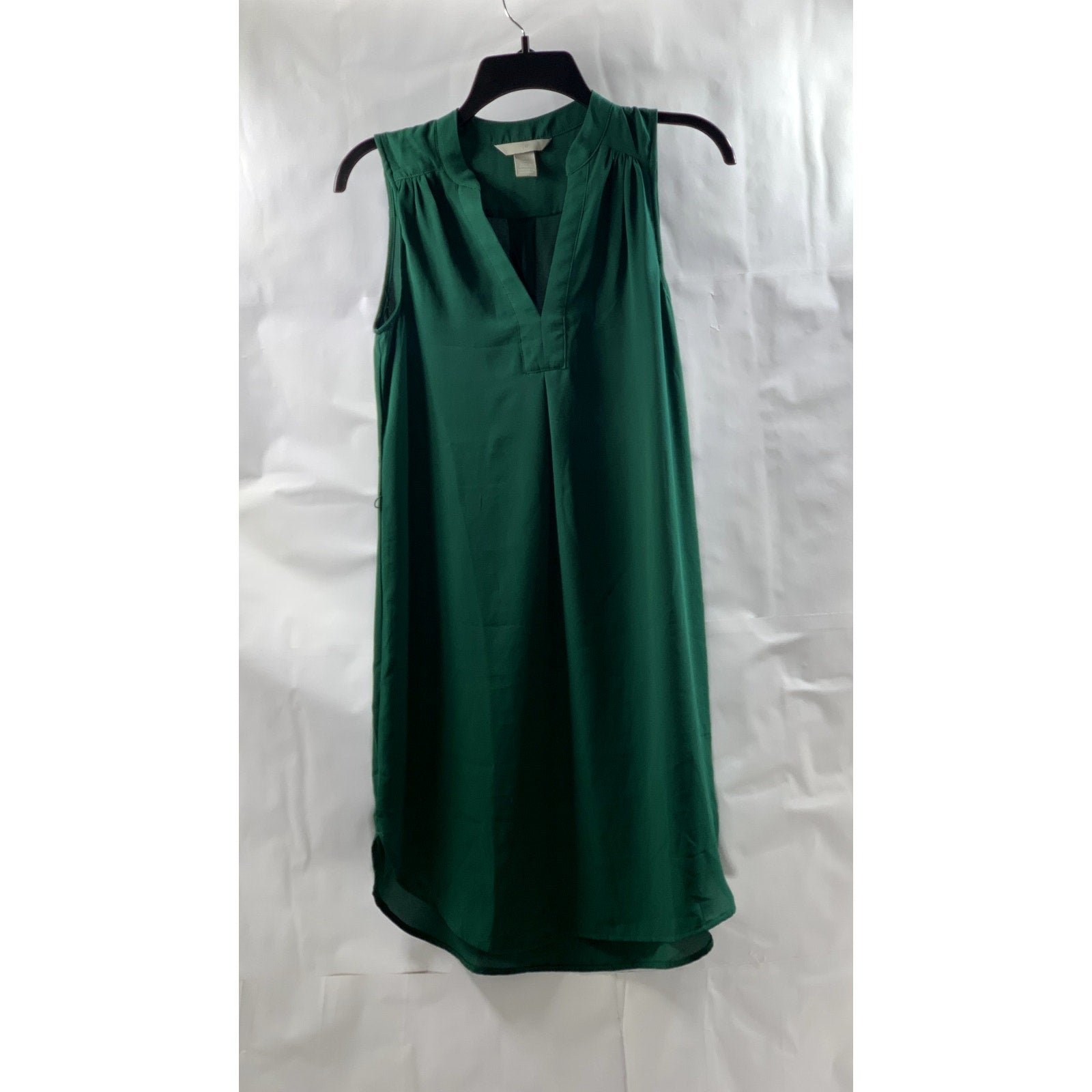 H&M Women's Forest Green V-Neck Semi-Sheer Round-Hem Mini Dress SZ 2