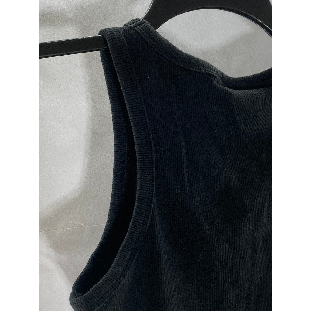 H&M Women's Black Crewneck Sleeveless Ribbed Knit Stretch Halter Crop Top SZ M
