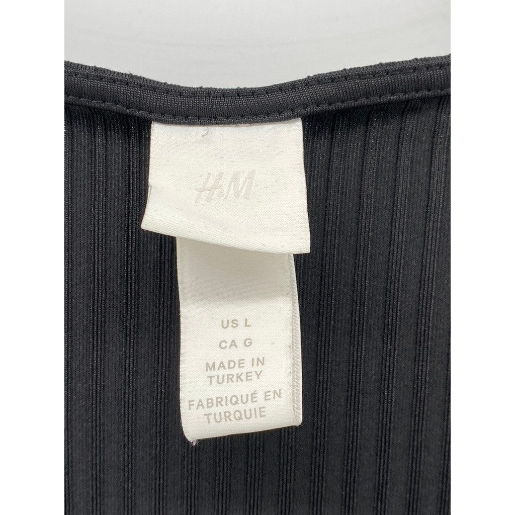 H&M Women's Black Wide Rib V-Neck Full-Coverage Sleeveless Bodysuit SZ L