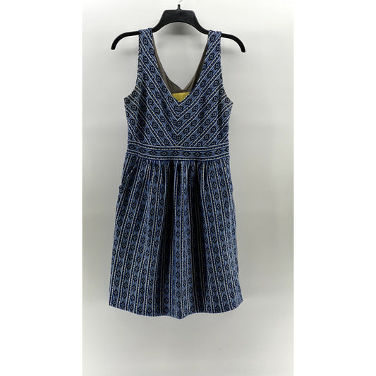 MAEVE By Anthropologie Women's Blue Printed V-Neck Sleeveless A-Line Dress SZ 10