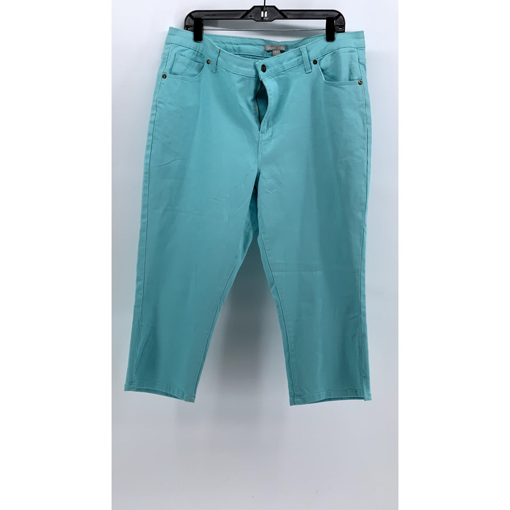 WOMAN WITHIN Women's Plus Light Blue Solid Capri Pants SZ 20W