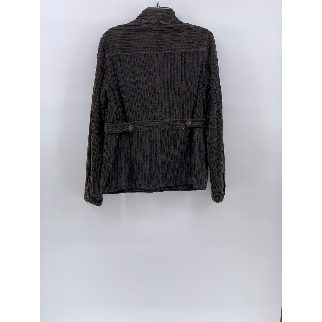 FAHERTY Women's Washed Black Corduroy Snap-Button Zip-Up Shirt Jacket SZ S