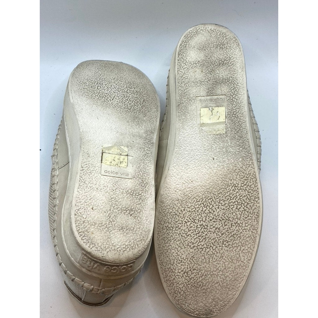 DOLCE VITA Women's White-Tan Contrast Stitch Round-Toe Lace-Up Sneakers SZ 11