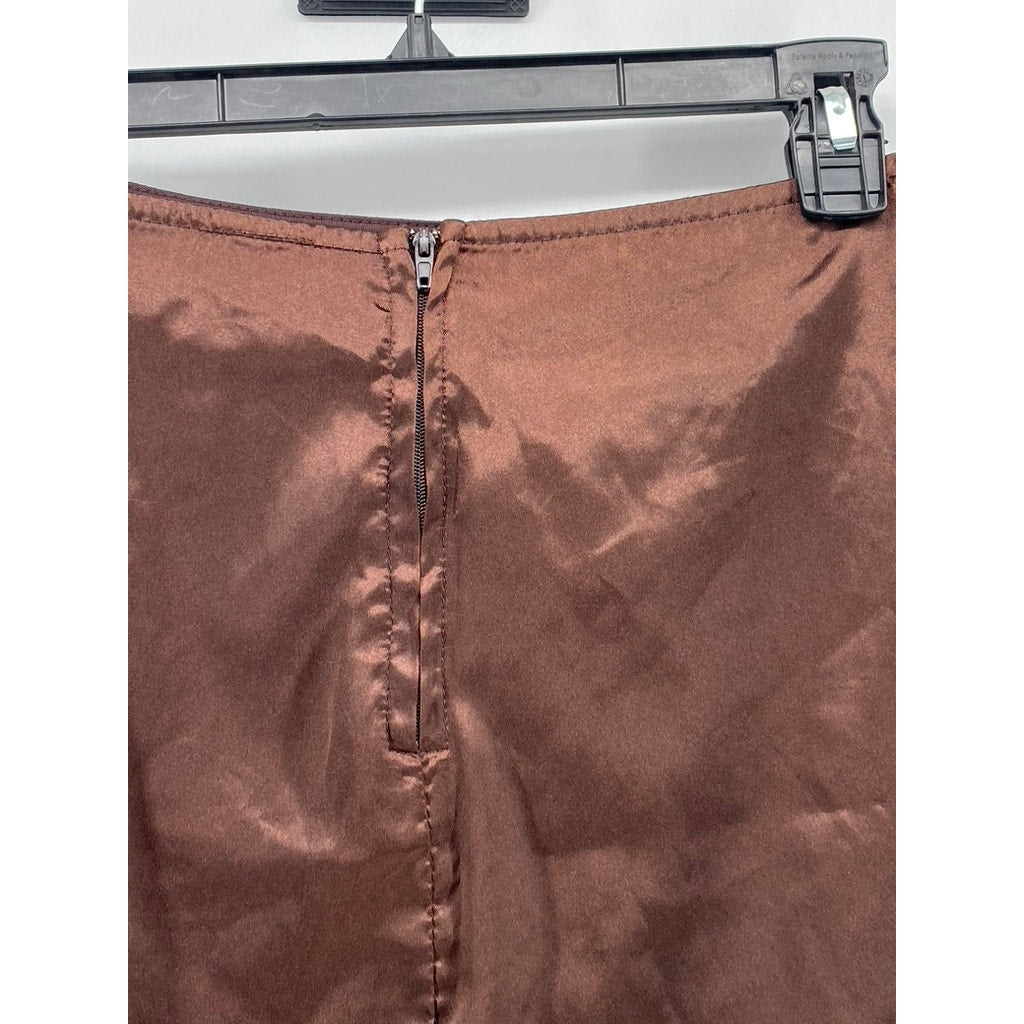 WINDSOR Women's Dark Brown Satin A-Line Side-Slit Mini Skirt SZ S