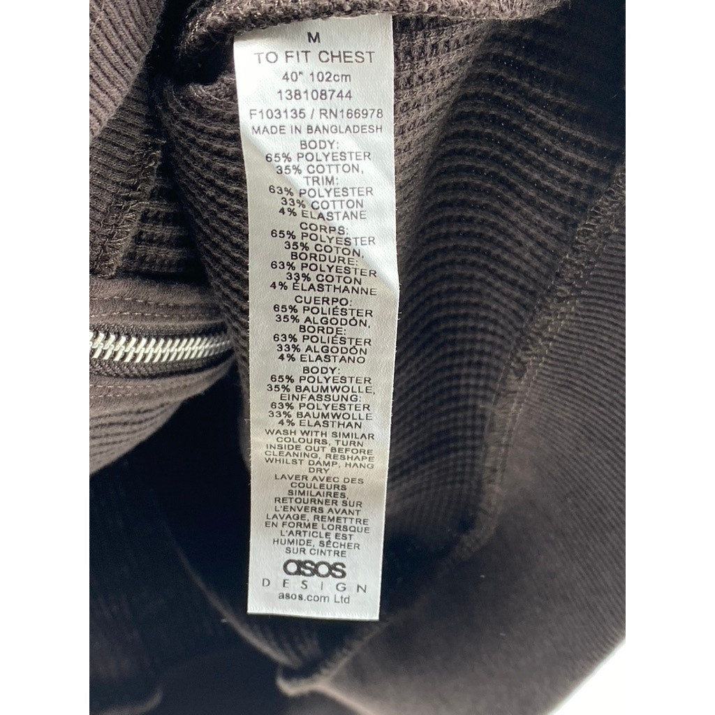 ASOS DESIGN Men’s Brown Zip-Up Long Sleeve Collarless Thermal Sweater SZ M