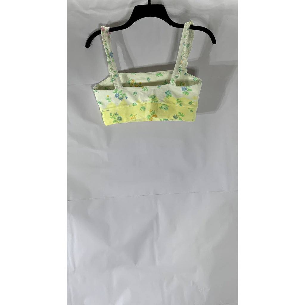 SINCERELY JULES X BANDIER Women's White-Yellow Floral Ruffle-Sleeve Bralette SZM