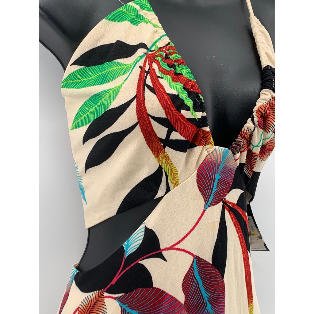 RACHEL RACHEL ROY Women's Beige V-Neck Halter Cross-Back Cutout Maxi Dress SZ M