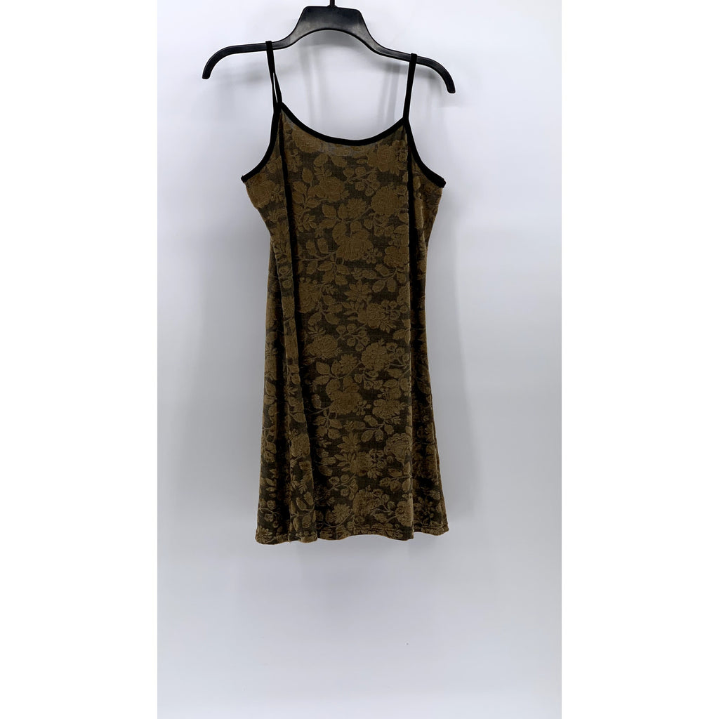 21 TWENTY ONE Women's Brown Velour Floral Scoop-Neck A-Line Mini Dress SZ M