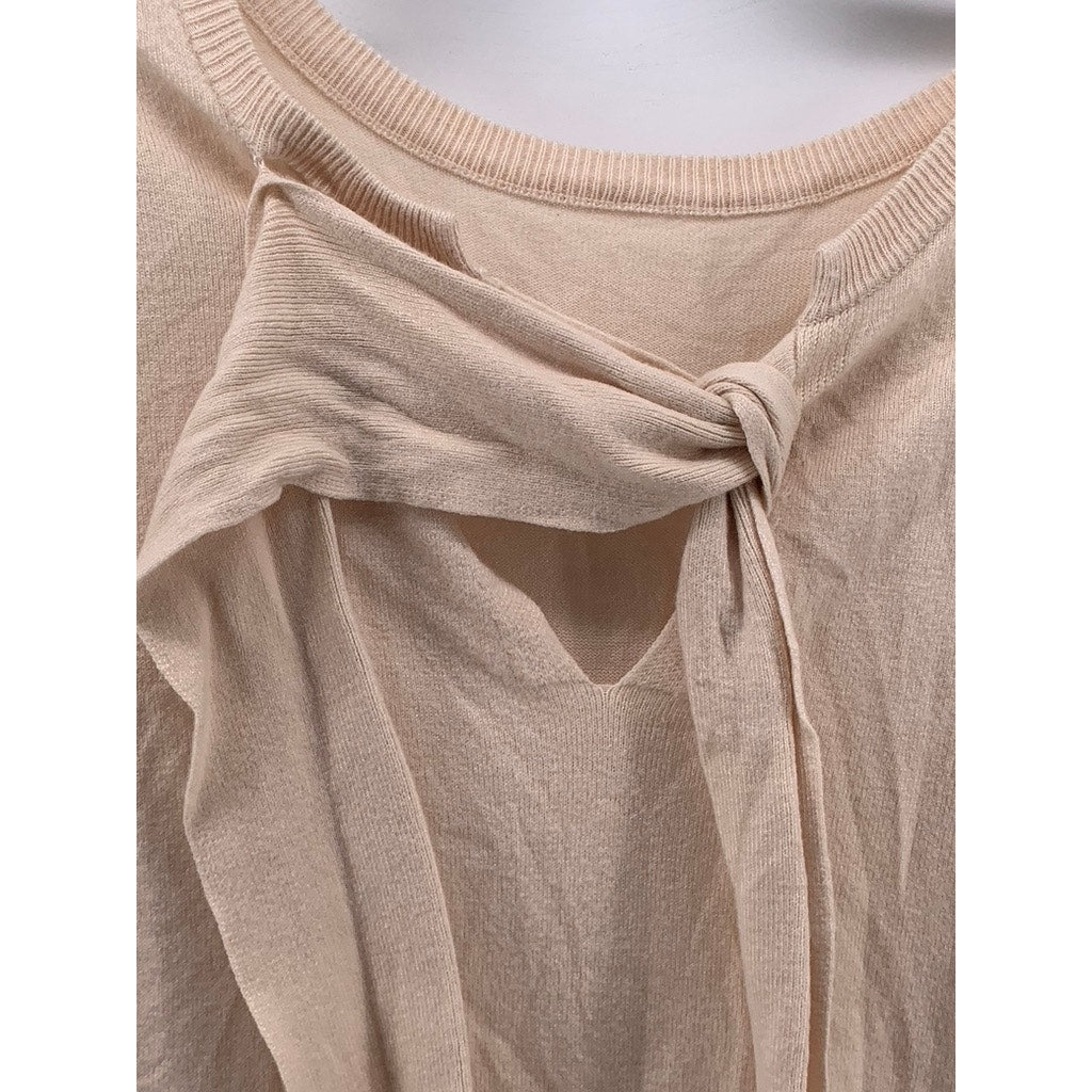CUPIO Women's Beige Back Tie-Neck Long Sleeve Top SZ L