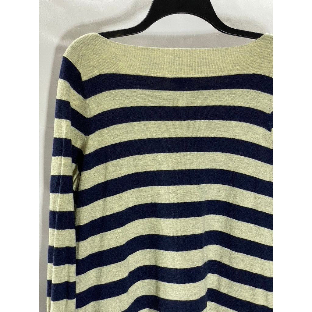 GAP Women's Navy Uniform Bella Striped Boatneck Log Sleeve Pullover Sweater SZ M