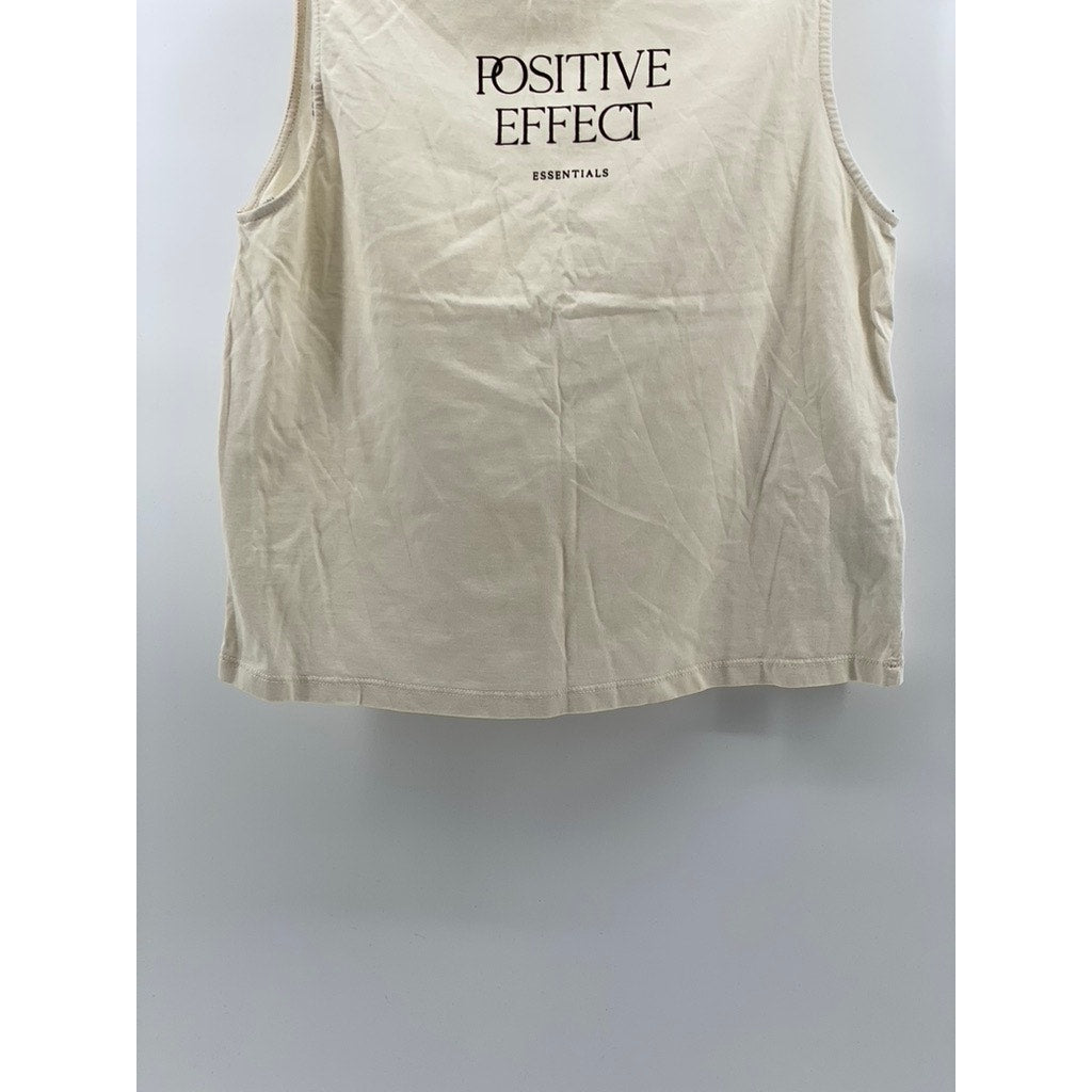 ZARA Women's Cream Crewneck Positive Effect Casual Cotton Sleeveless Tank SZ S