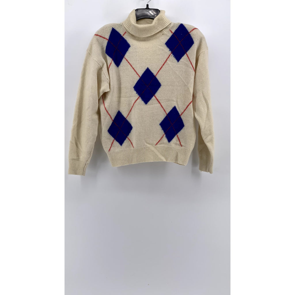 RAFAELLA Women's Vintage Off-White Diamond Print Lambswool Padded Sweater SZ M