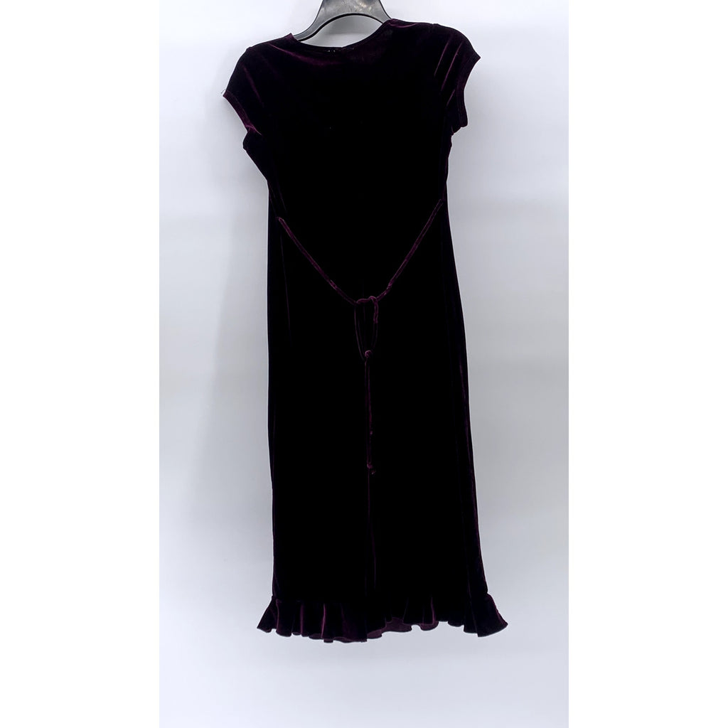 UNBRANDED Women's Purple Crewneck Velvet Short Sleeve Tie-Waist Maxi Dress SZ 14