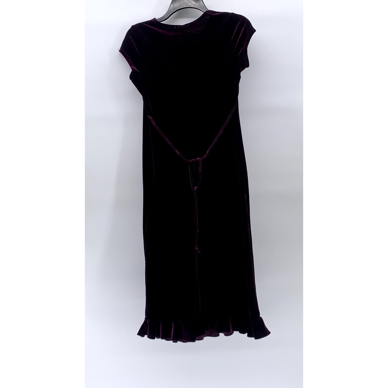UNBRANDED Women's Purple Crewneck Velvet Short Sleeve Tie-Waist Maxi Dress SZ 14