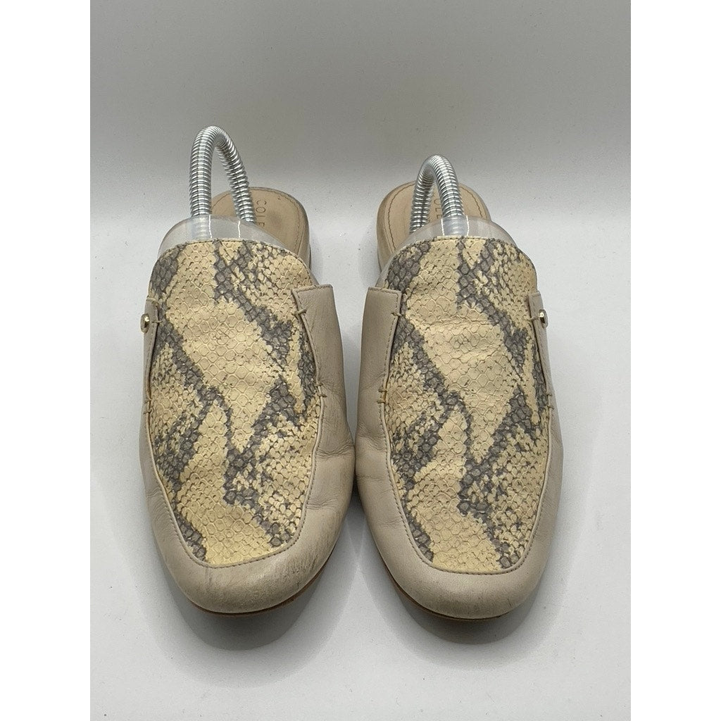 COLE HAAN Women’s Beige Leather Snake-Skin Embossed Slip-On Mule Shoes SZ 6.5