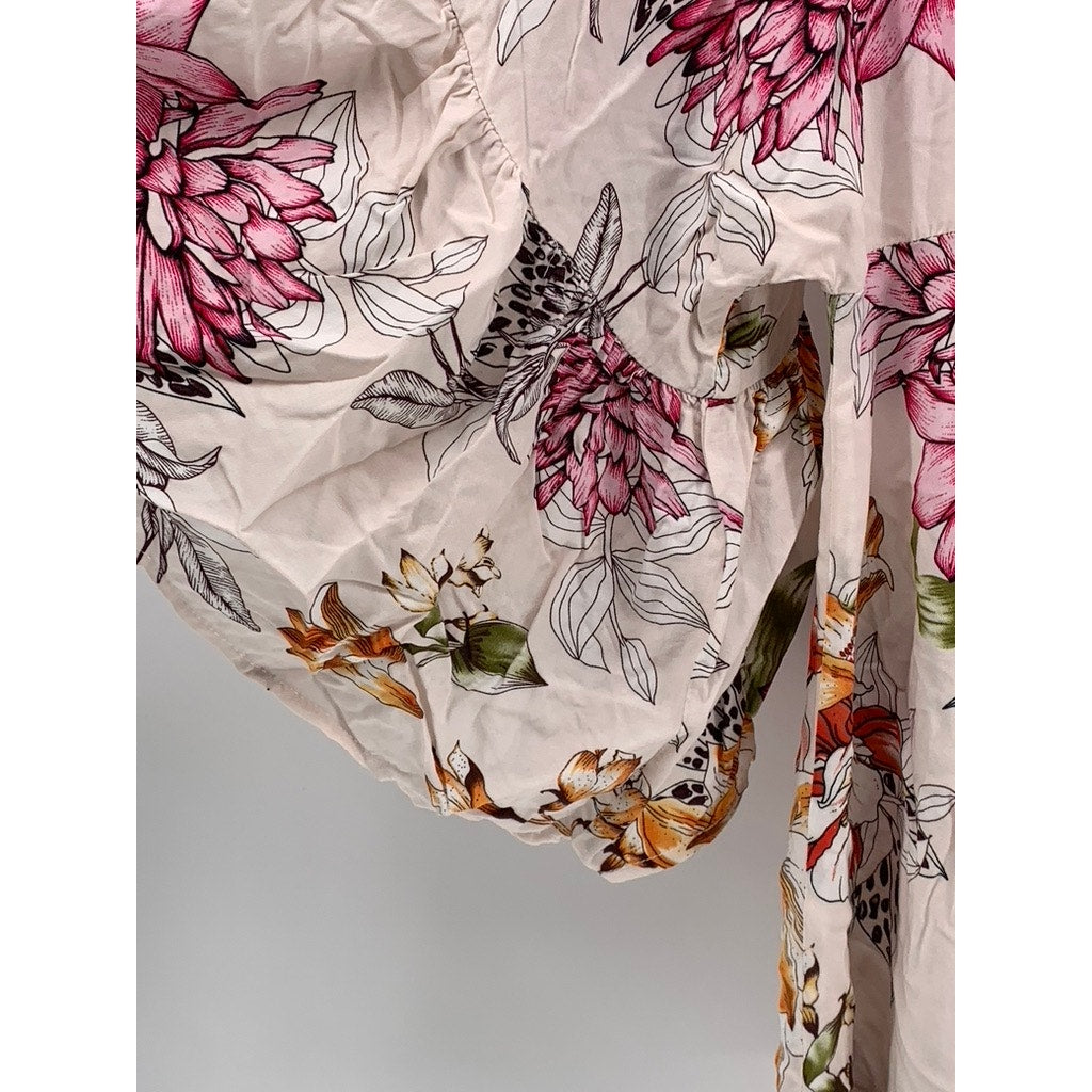 LABEL OF LOVE Women's White Floral V-Neck 3/4 Sleeve Top SZ M