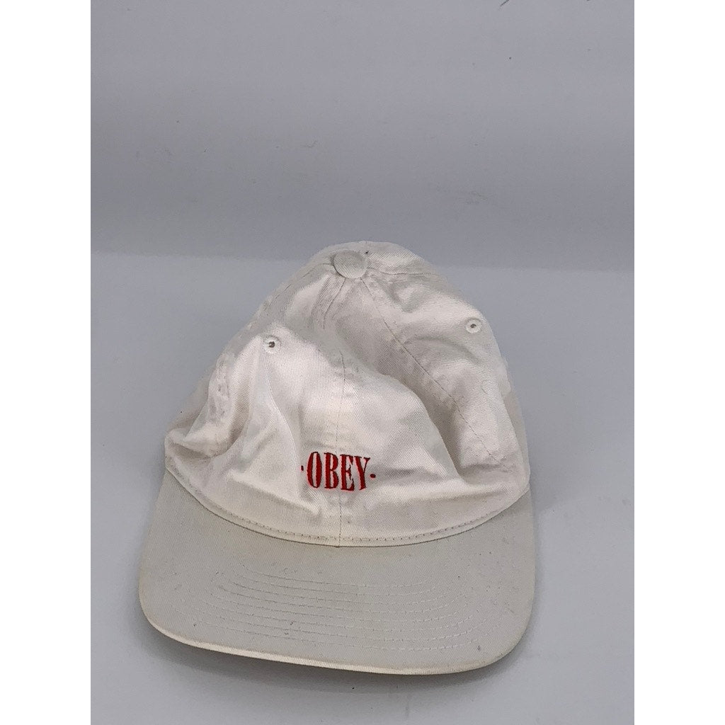 OBEY Men's White-Red Embroidered Logo Adjustable Hat SZ OS