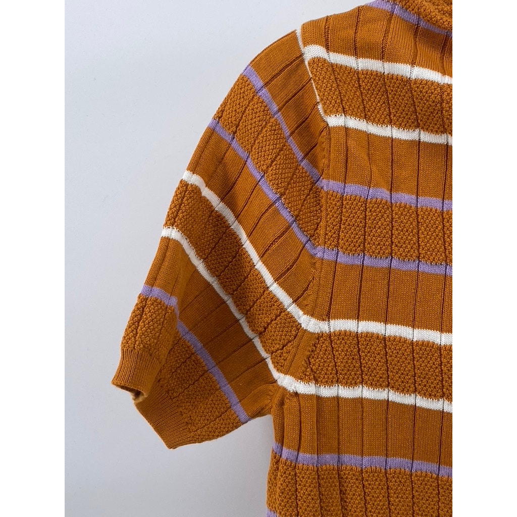 ASOS DESIGN Women's Orange Striped Rib Short Sleeve Polo Top SZ S